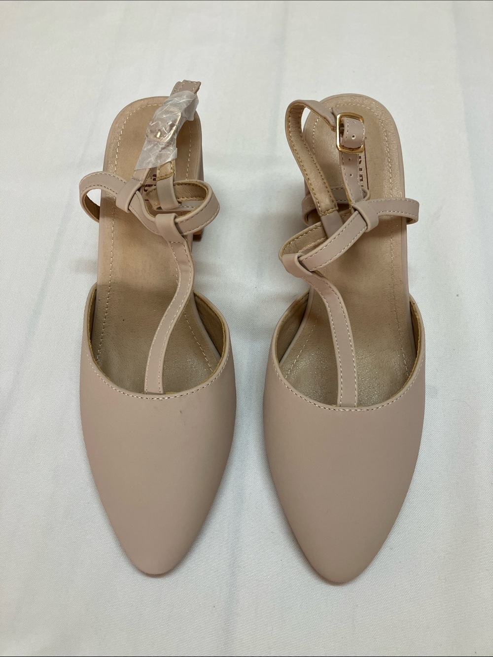 IDIFU Blush Nude Pointed T-Strap Heels